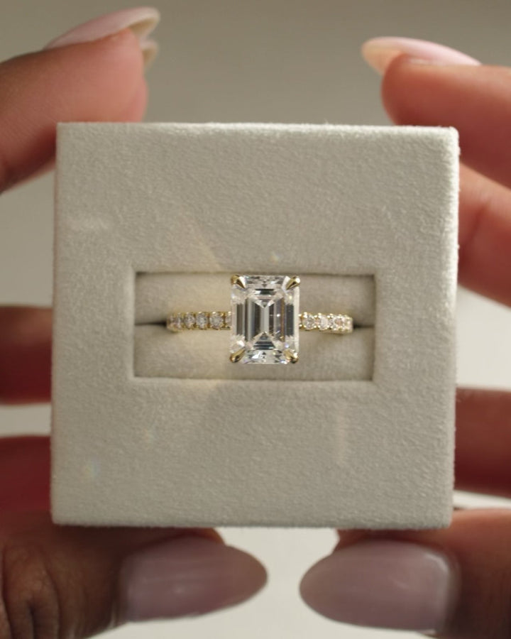 2.50-4.50 CT Emerald Cut Lab Grown Diamond  Hidden Halo & Pave Engagement Ring