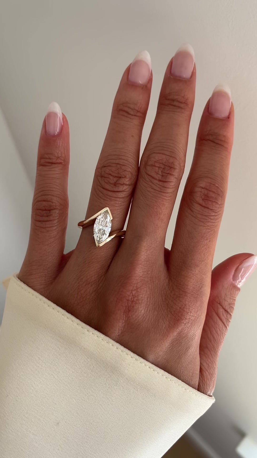 1.0CT-2.0CT Marquise Cut Lab Grown Diamond Half Bezel Engagement Ring