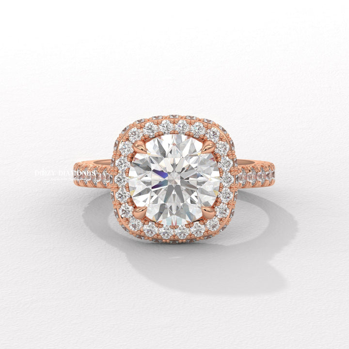 statement engagement ring, designer engagement ring, halo bridal ring, luxury proposal ring, fine diamond jewelry, round halo bridal ring, modern engagement ring, engagement gift for her