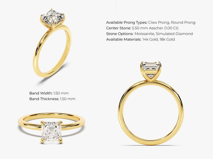 Profile view of asscher cut solitaire engagement ring band