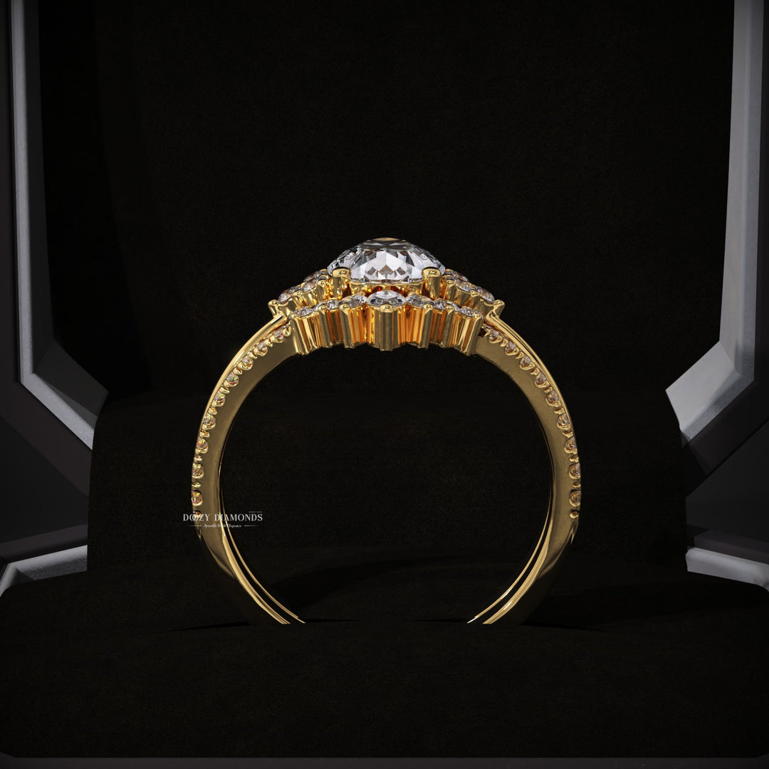 Pear Cluster Lab Grown Engagement Ring With Curved Diamond Stacking Band
