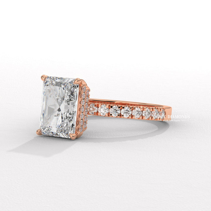 classic engagement ring, modern engagement ring, romantic proposal ring, radiant center stone ring, engagement jewelry, bridal accessories, luxury bridal ring, handcrafted engagement ring