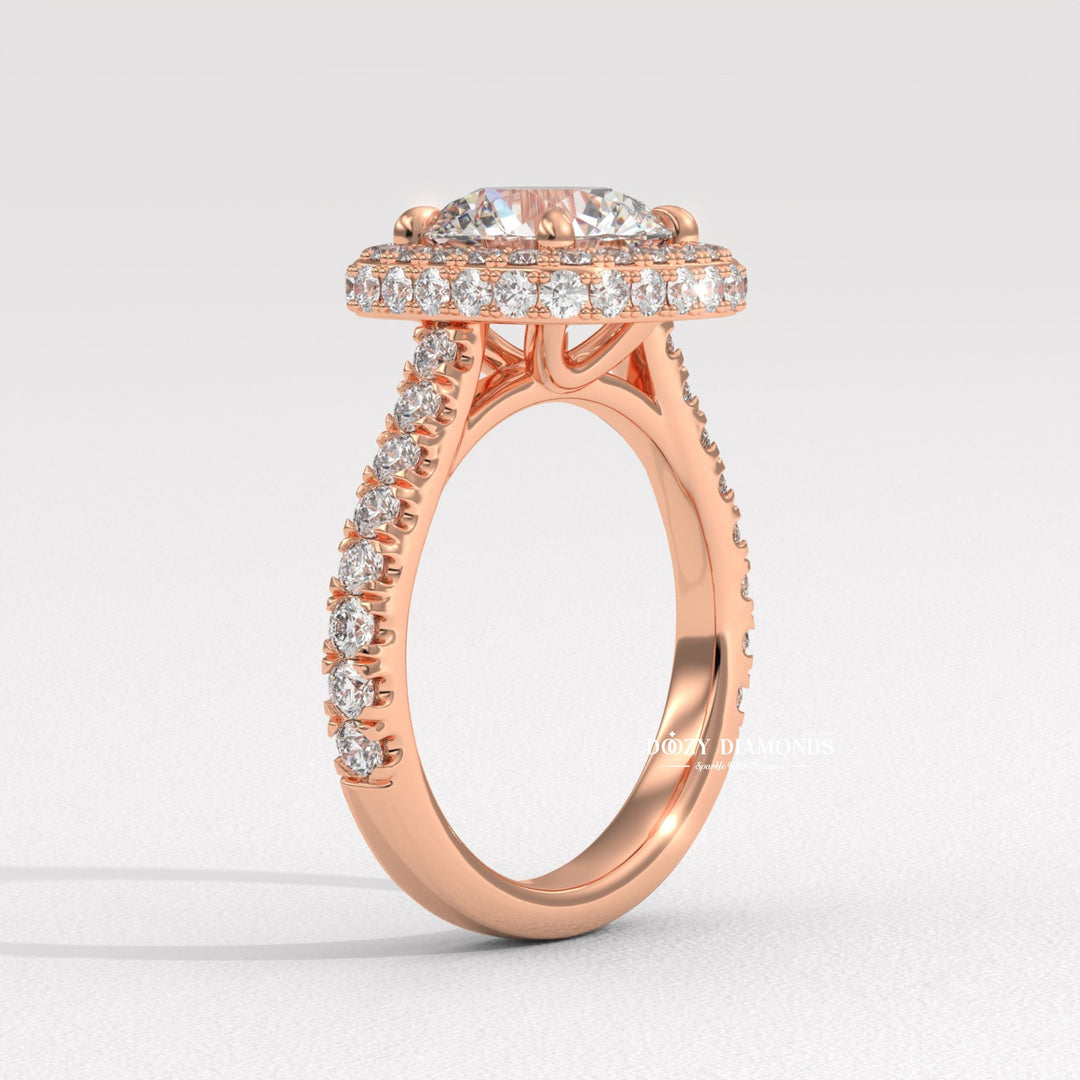 bridal ring set, round halo diamond ring, elegant bridal jewelry, diamond ring for women, luxury wedding ring, sparkling halo ring, classic halo engagement ring, round lab diamond ring,