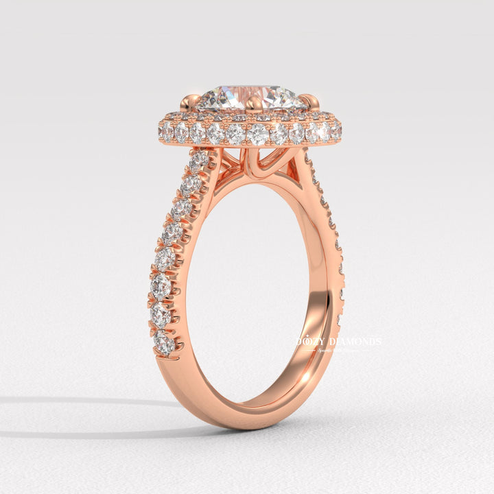 bridal ring set, round halo diamond ring, elegant bridal jewelry, diamond ring for women, luxury wedding ring, sparkling halo ring, classic halo engagement ring, round lab diamond ring,