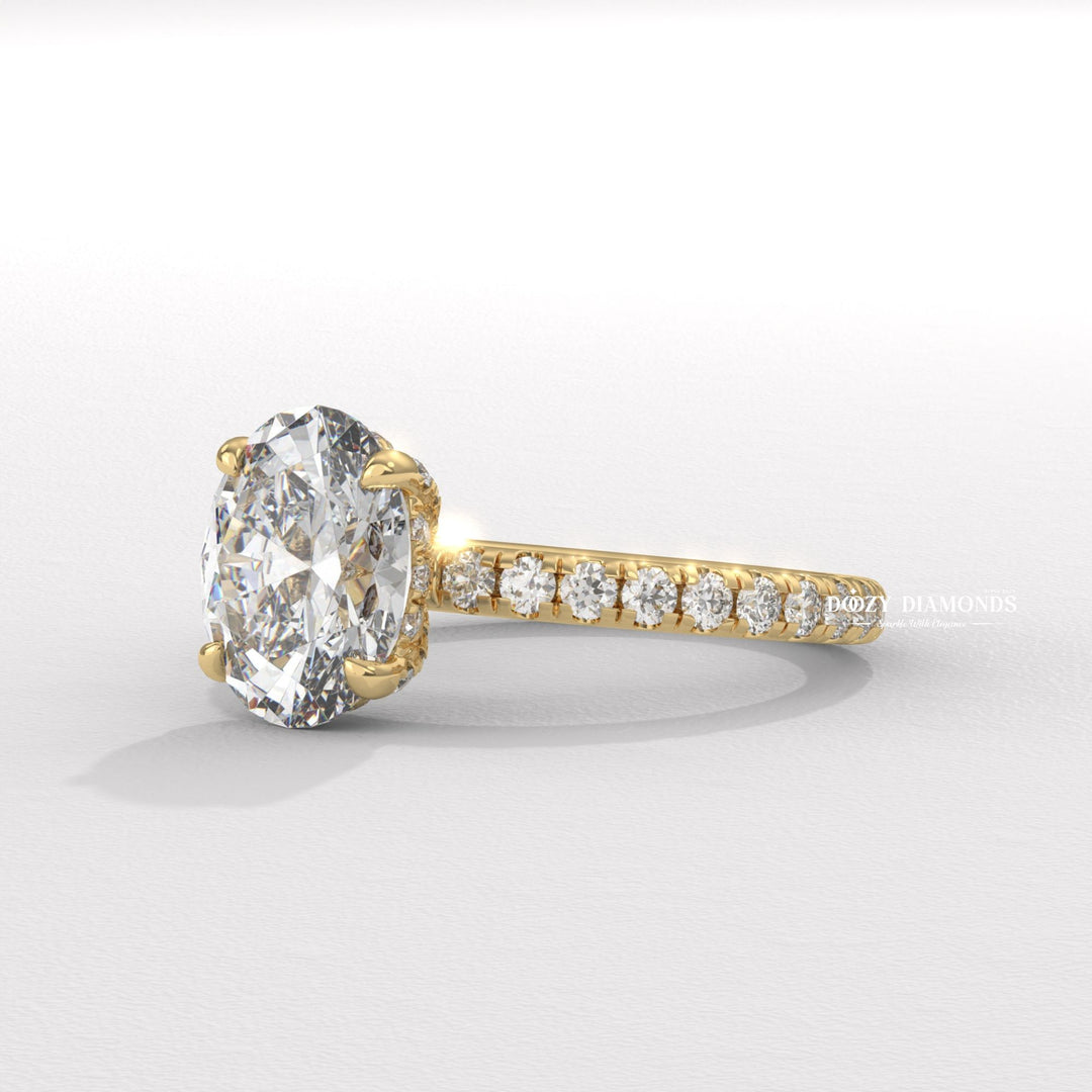 modern solitaire ring, classic solitaire ring, oval diamond solitaire, solitaire engagement ring, micro pave diamond ring, french pave ring, shared prong pave ring, split shank engagement ring,