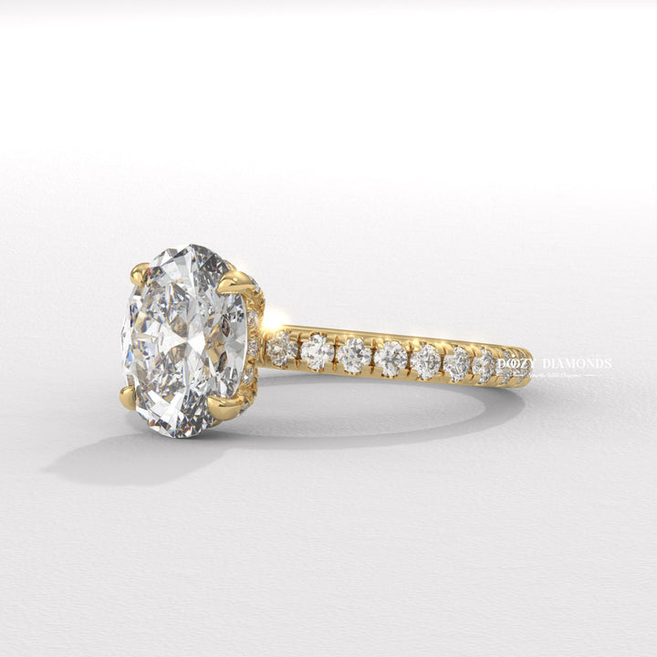 modern solitaire ring, classic solitaire ring, oval diamond solitaire, solitaire engagement ring, micro pave diamond ring, french pave ring, shared prong pave ring, split shank engagement ring,