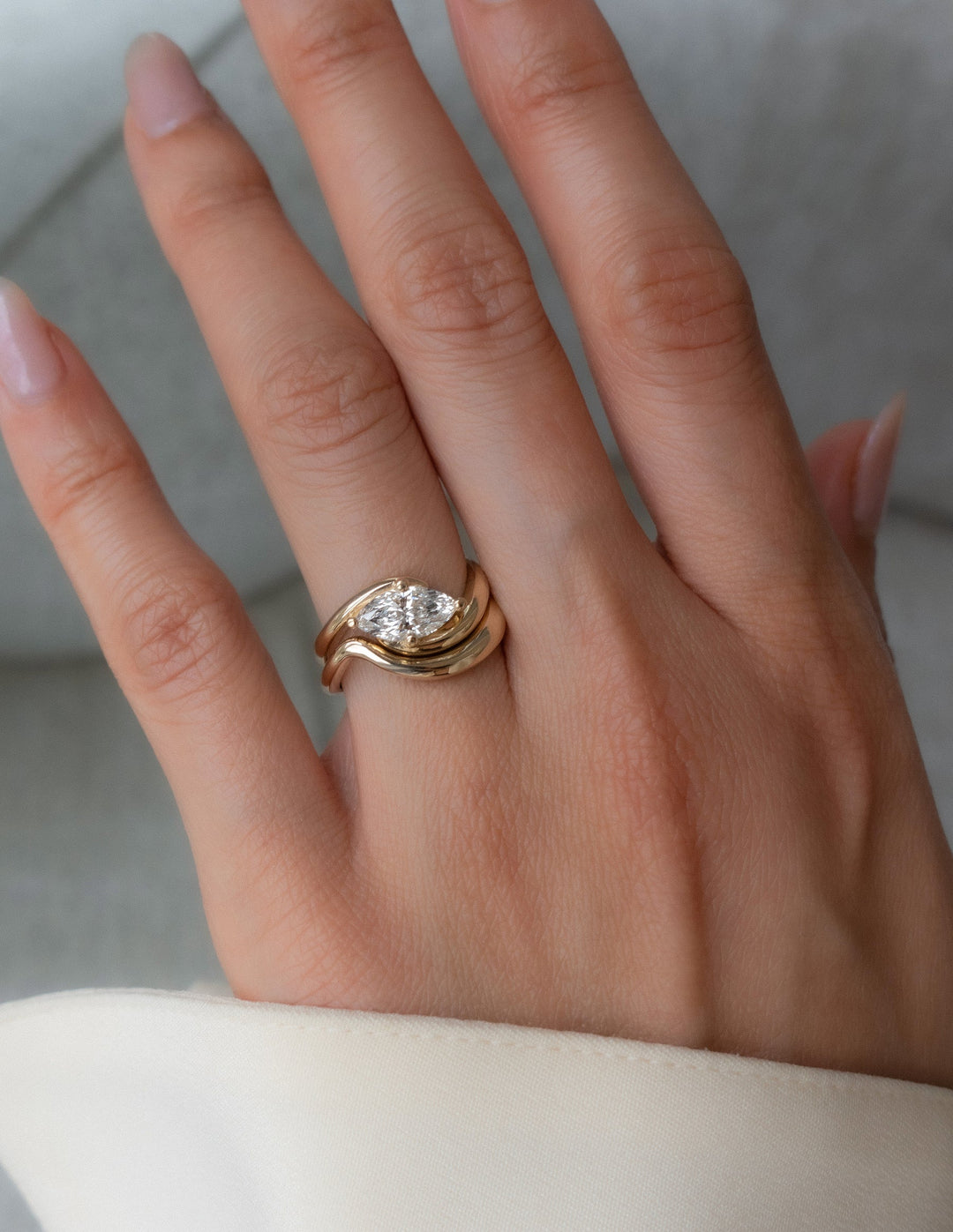 14k Solid Gold Unique Curved Wedding Band For Women