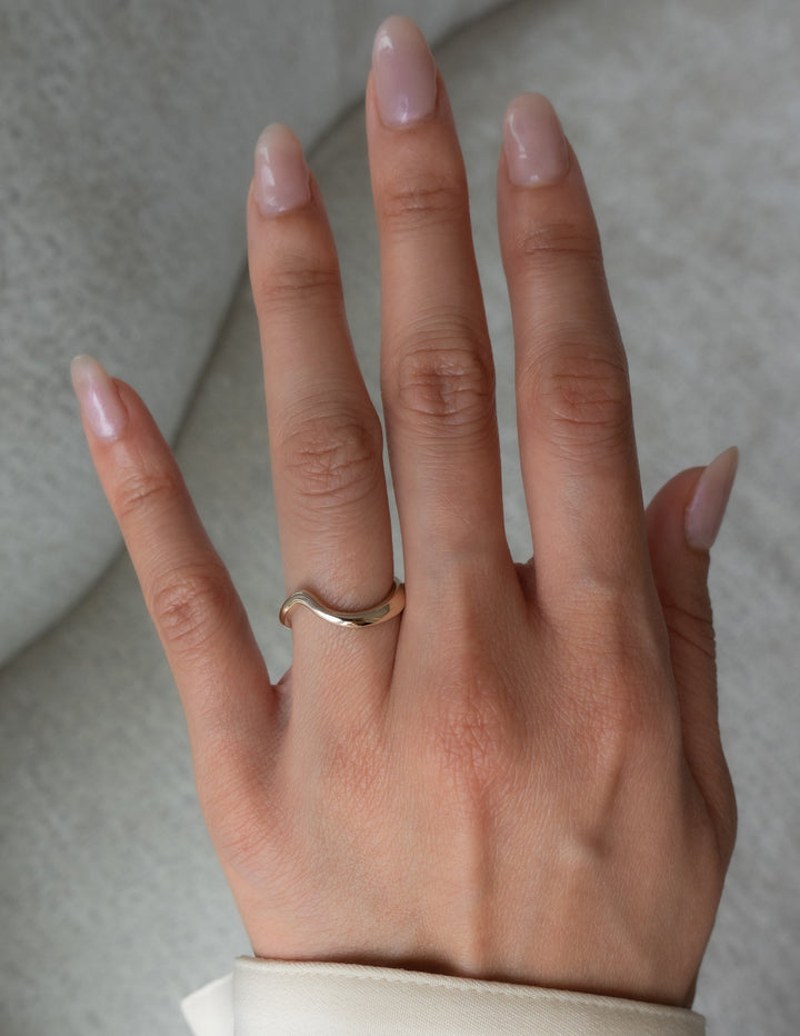 14k Solid Gold Unique Curved Wedding Band For Women