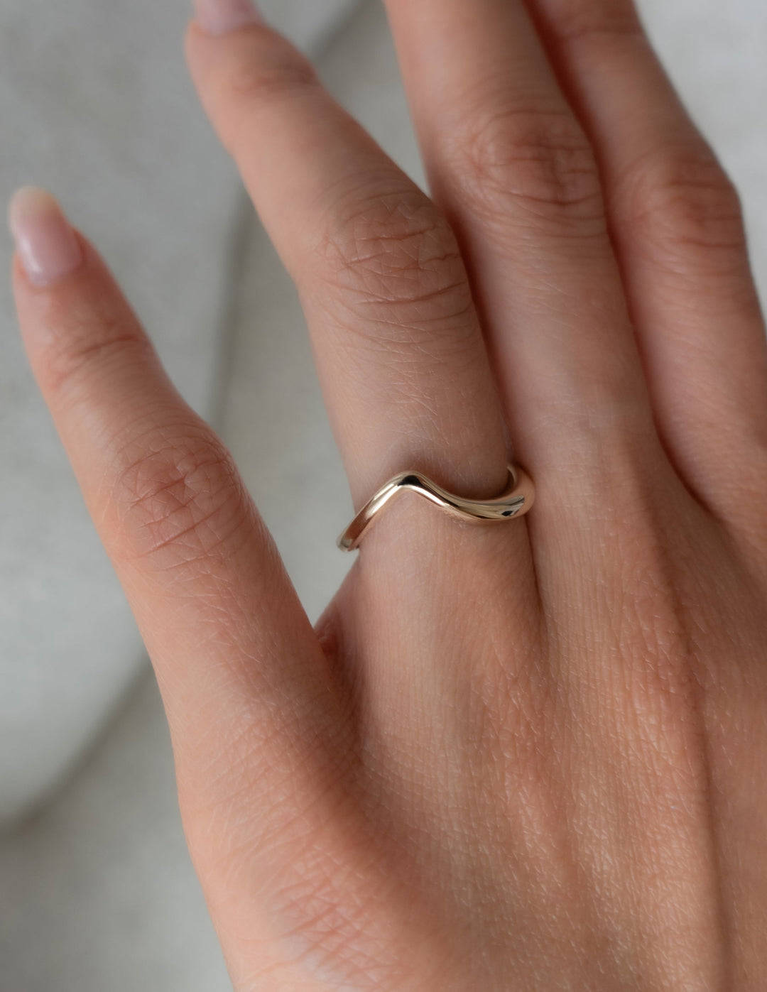 14k Solid Gold Unique Curved Wedding Band For Women