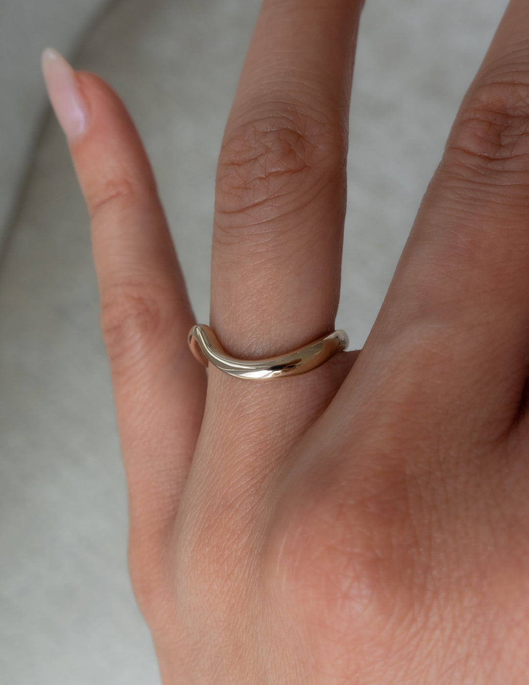 14k Solid Gold Unique Curved Wedding Band For Women