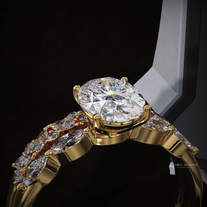 Oval Lab Grown Pave Engagement Ring & Cluster Wedding Band