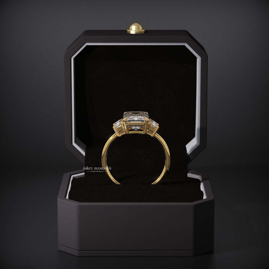 contemporary bridal jewelry
unique engagement ring
emerald solitaire ring
affordable luxury ring
sparkling diamond ring