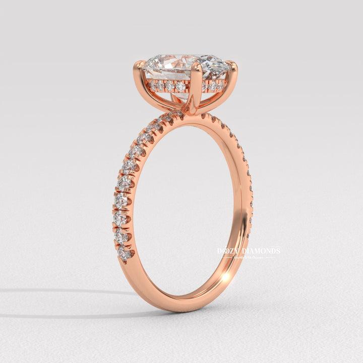 Oval Cut Lab Grown Diamond Hidden Halo Engagement Ring
