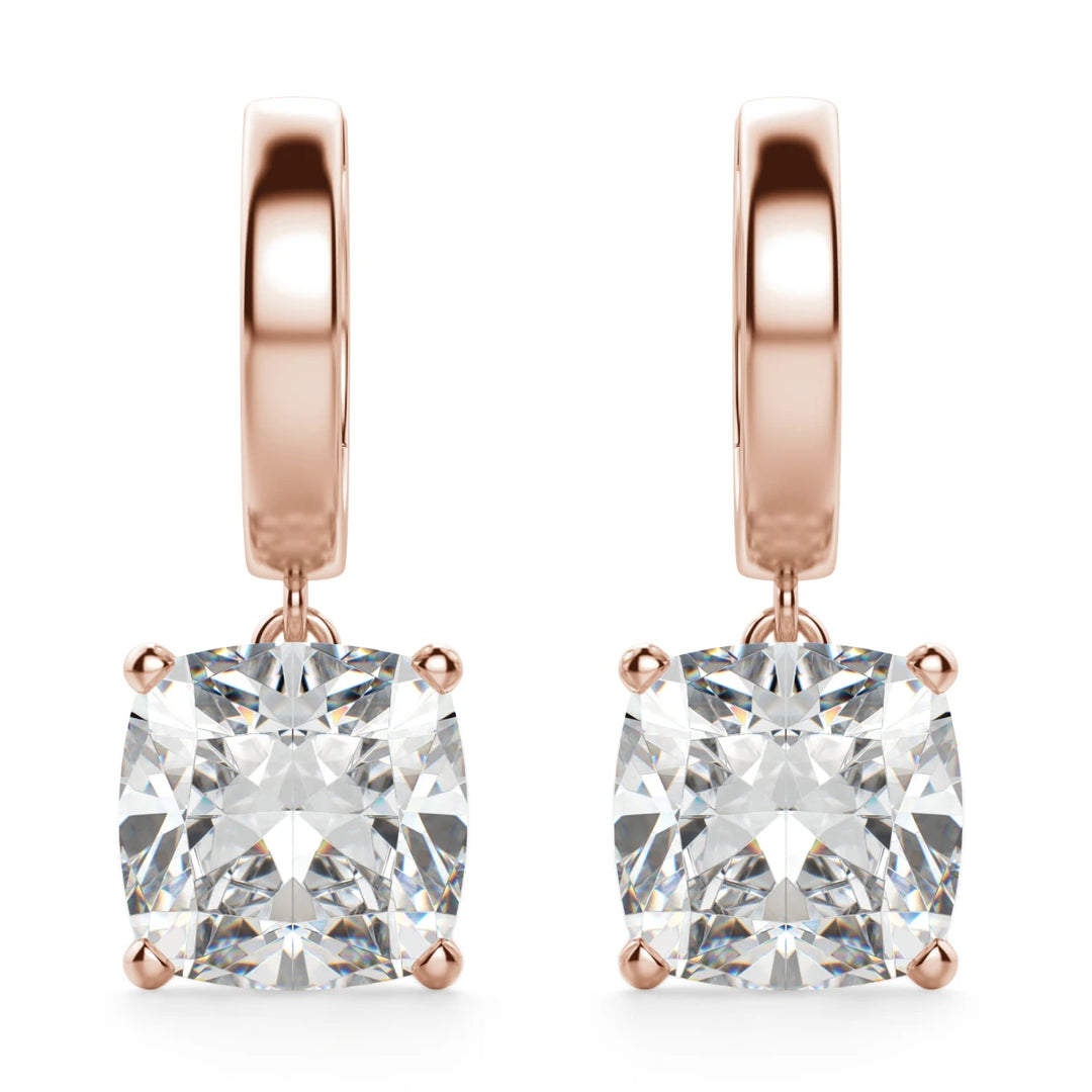 Cushion Cut Moissanite Diamond Solitaire Drop Earrings