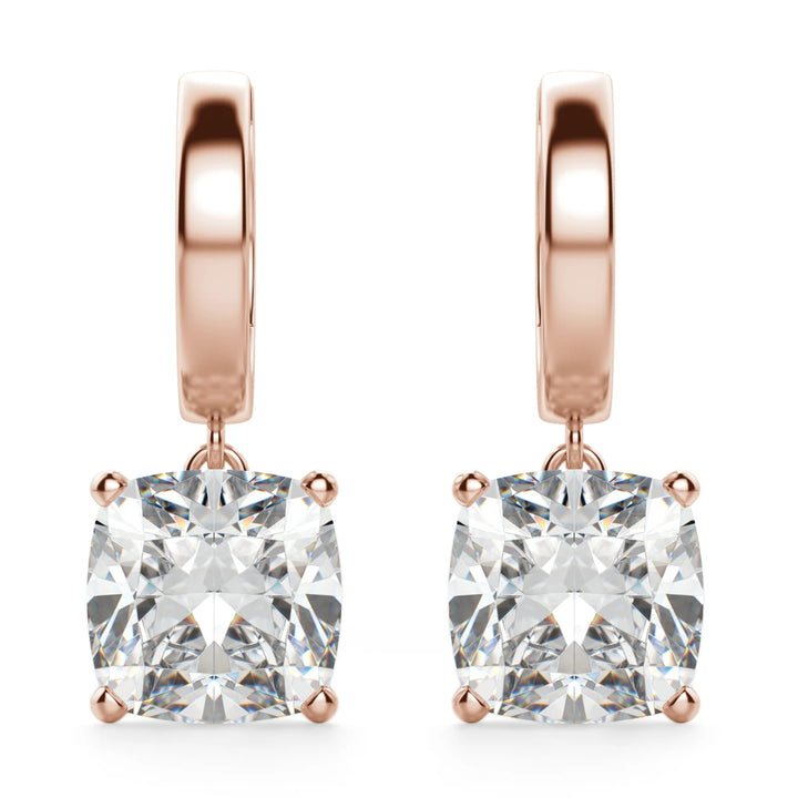 Cushion Cut Moissanite Diamond Solitaire Drop Earrings