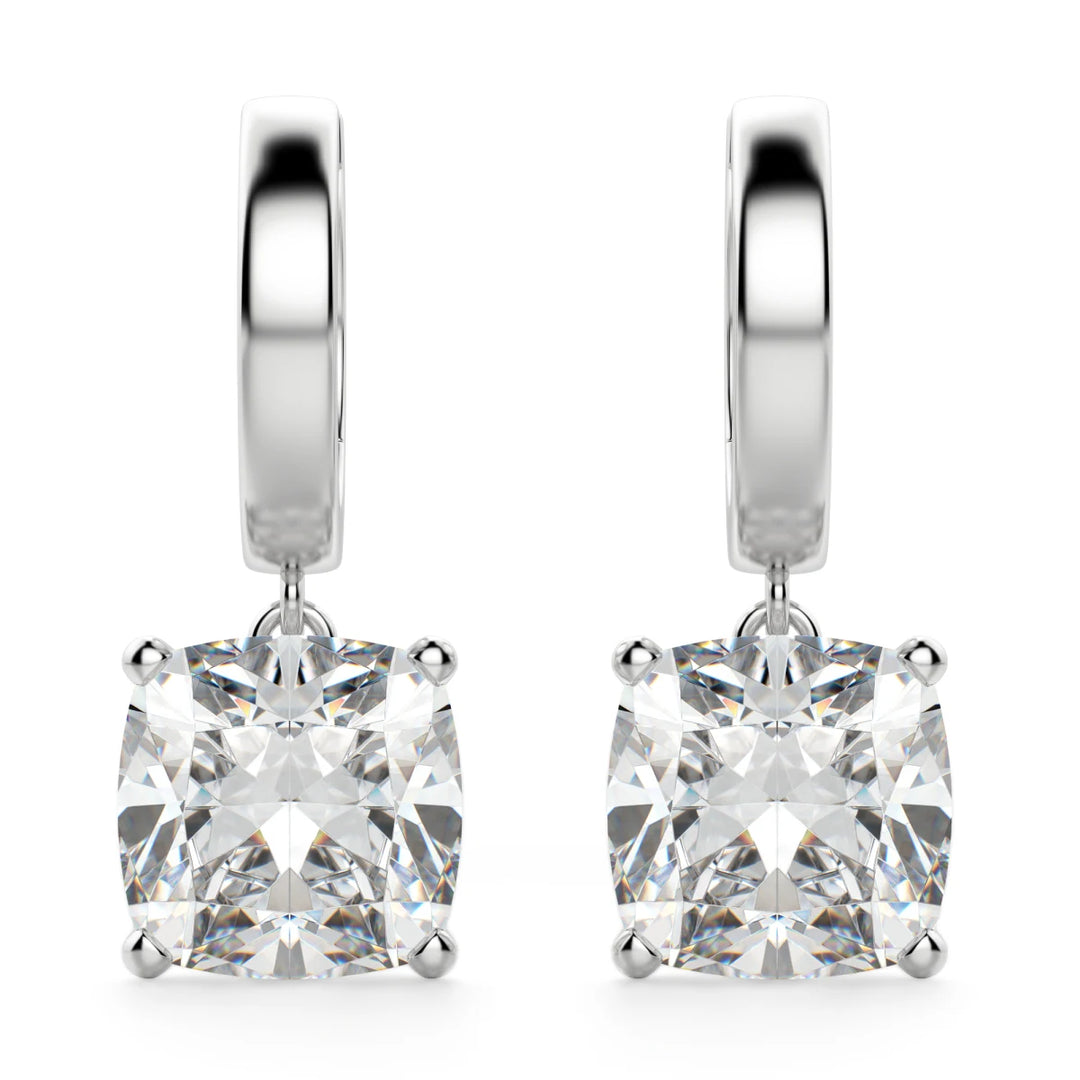 Cushion Cut Moissanite Diamond Solitaire Drop Earrings