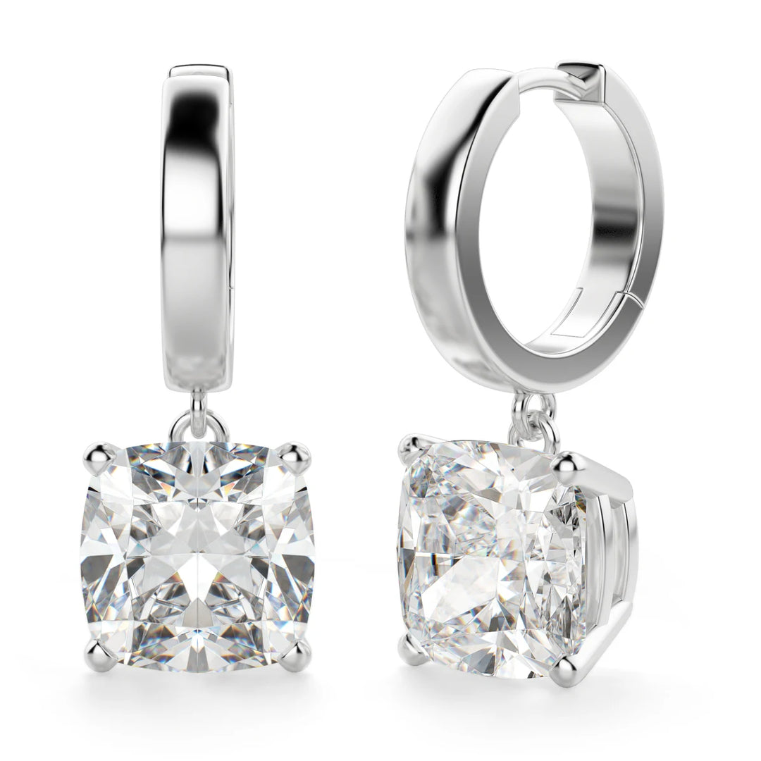 Cushion Cut Moissanite Diamond Solitaire Drop Earrings