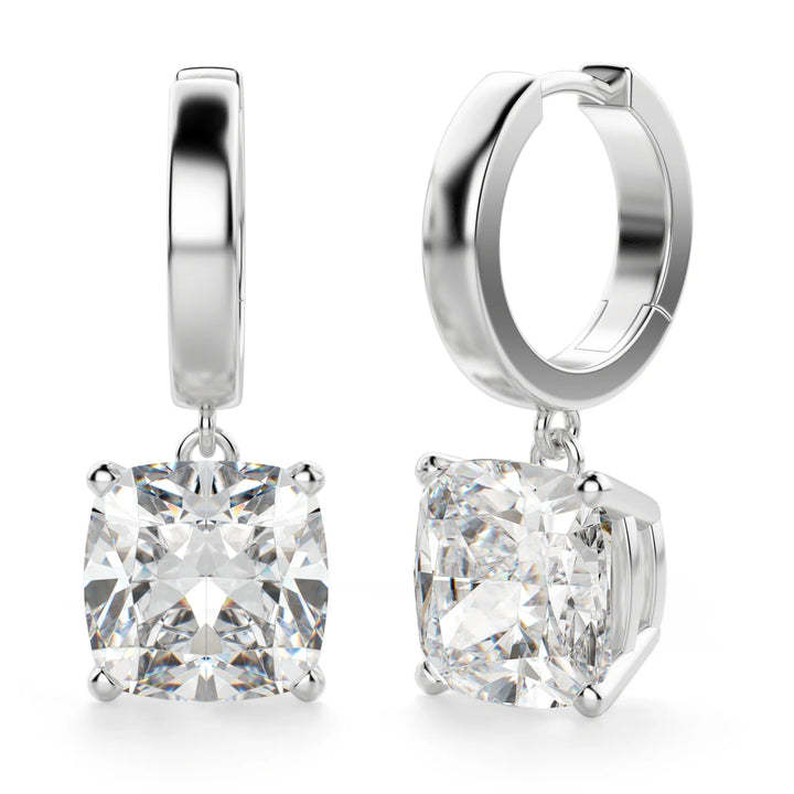 Cushion Cut Moissanite Diamond Solitaire Drop Earrings