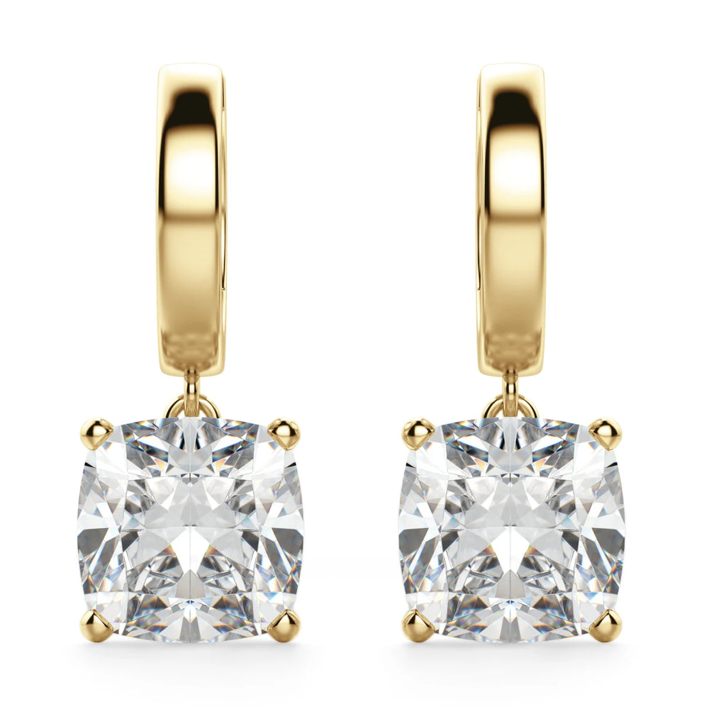 Cushion Cut Moissanite Diamond Solitaire Drop Earrings