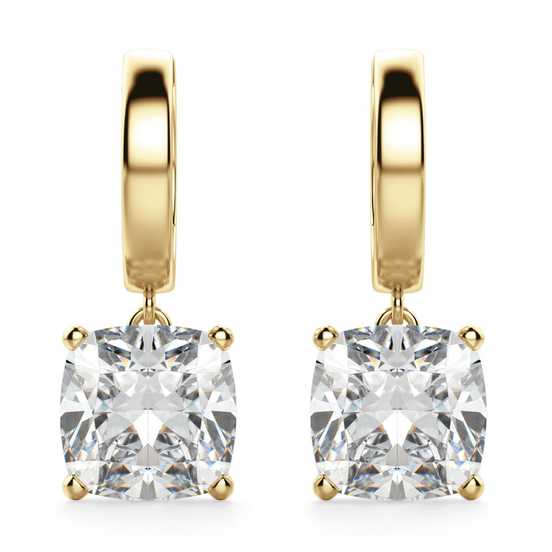 Cushion Cut Moissanite Diamond Solitaire Drop Earrings