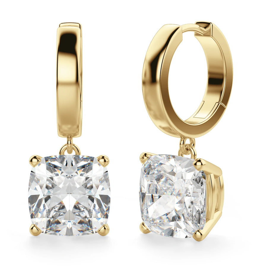 Cushion Cut Moissanite Diamond Solitaire Drop Earrings