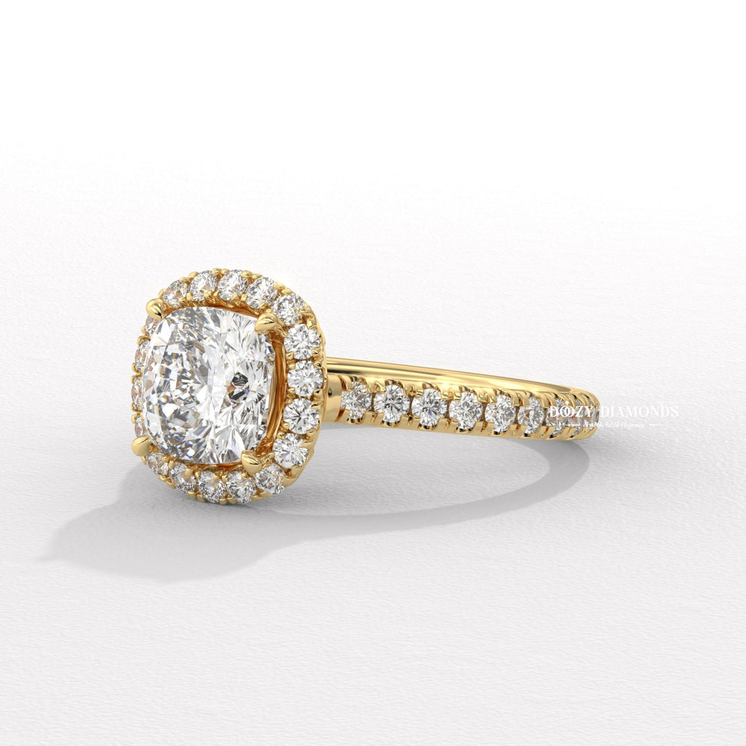 classic engagement ring, timeless diamond ring, diamond wedding ring, certified lab diamond ring, romantic engagement ring, statement engagement ring, designer engagement ring, halo bridal ring, luxury proposal ring, fine diamond jewelry, cushion halo bridal ring,