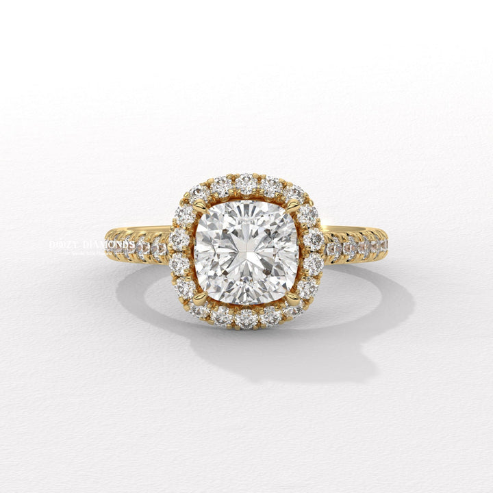 cushion cut diamond engagement ring, cushion halo engagement ring, cushion pave engagement ring, lab created diamond ring, lab grown diamond engagement ring,