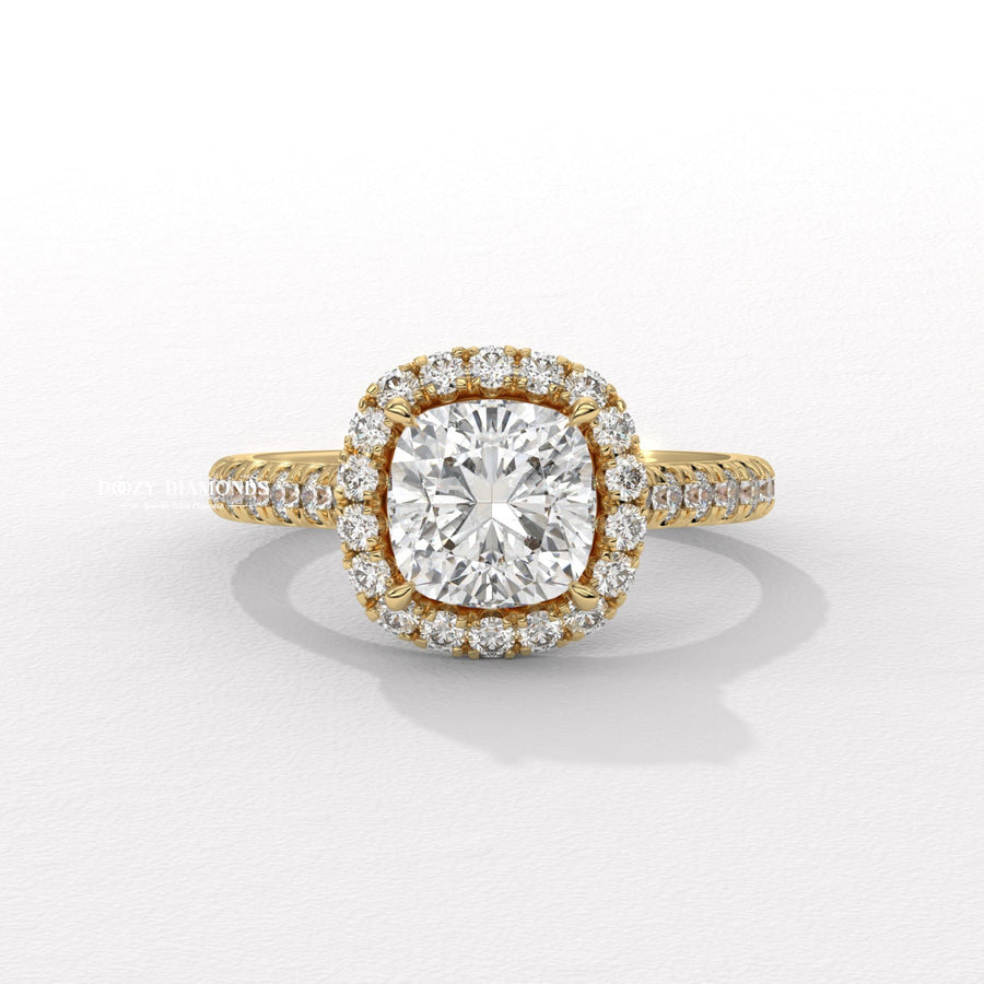 cushion cut diamond engagement ring, cushion halo engagement ring, cushion pave engagement ring, lab created diamond ring, lab grown diamond engagement ring,