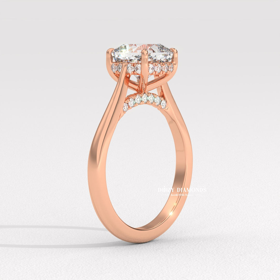 wedding proposal ring, premium bridal jewelry, timeless bridal jewelry, elegant bridal jewelry, cushion halo ring, cushion hidden halo ring, cushion pave ring, cushion cathedral ring,