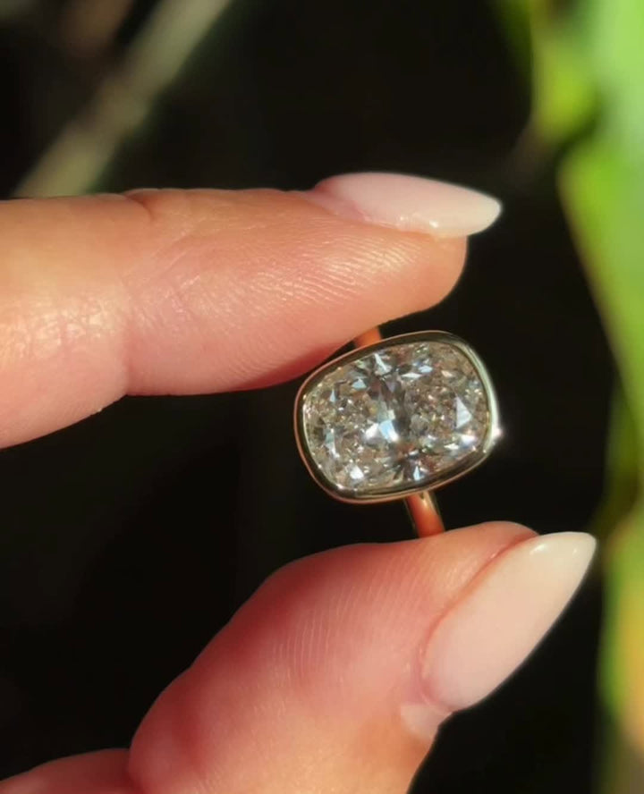 2.0 - 4.0 CT Elongated Cushion Cut Lab Grown Diamond Bezel Solitaire Engagement Ring - Doozy Diamonds