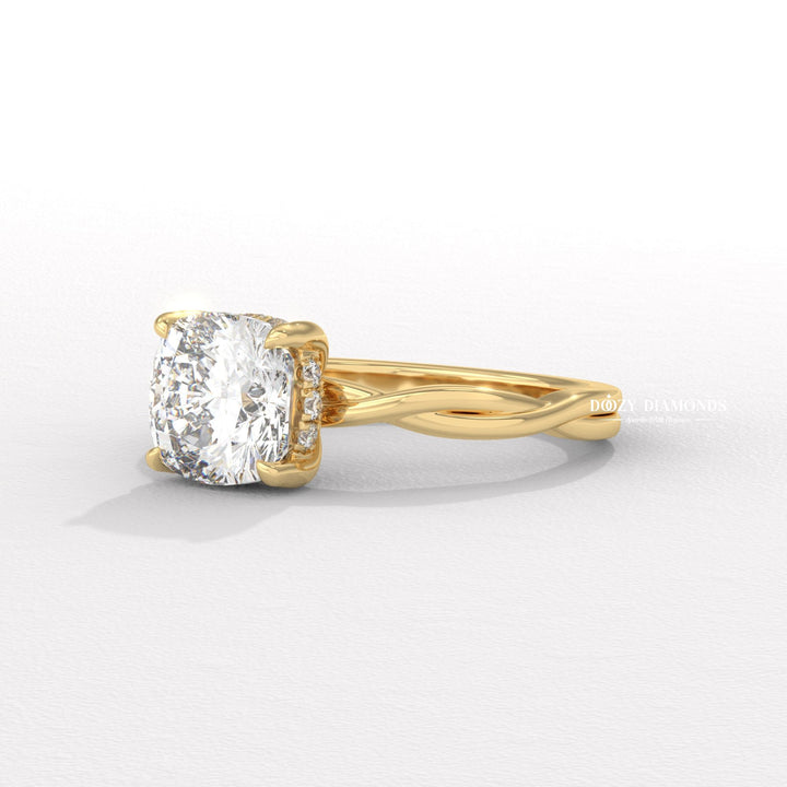 cushion cathedral ring, cushion solitaire engagement ring, cushion bezel ring, cushion prong set ring, floral diamond ring, flower engagement ring, nature wedding ring, garden inspired ring,