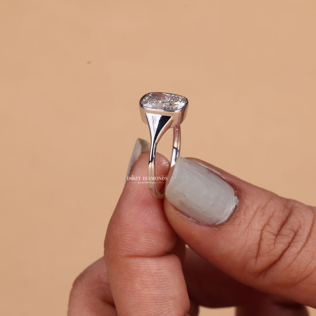 3.0CT - 5.0CT Bezel Set Cushion FE/VS2 Lab Grown Diamond Engagement Ring - Doozy Diamonds