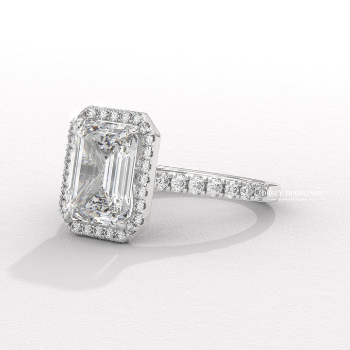Emerald cut diamond
Emerald cut halo setting
Emerald cut pave setting
Emerald halo pave ring
Rectangular diamond ring