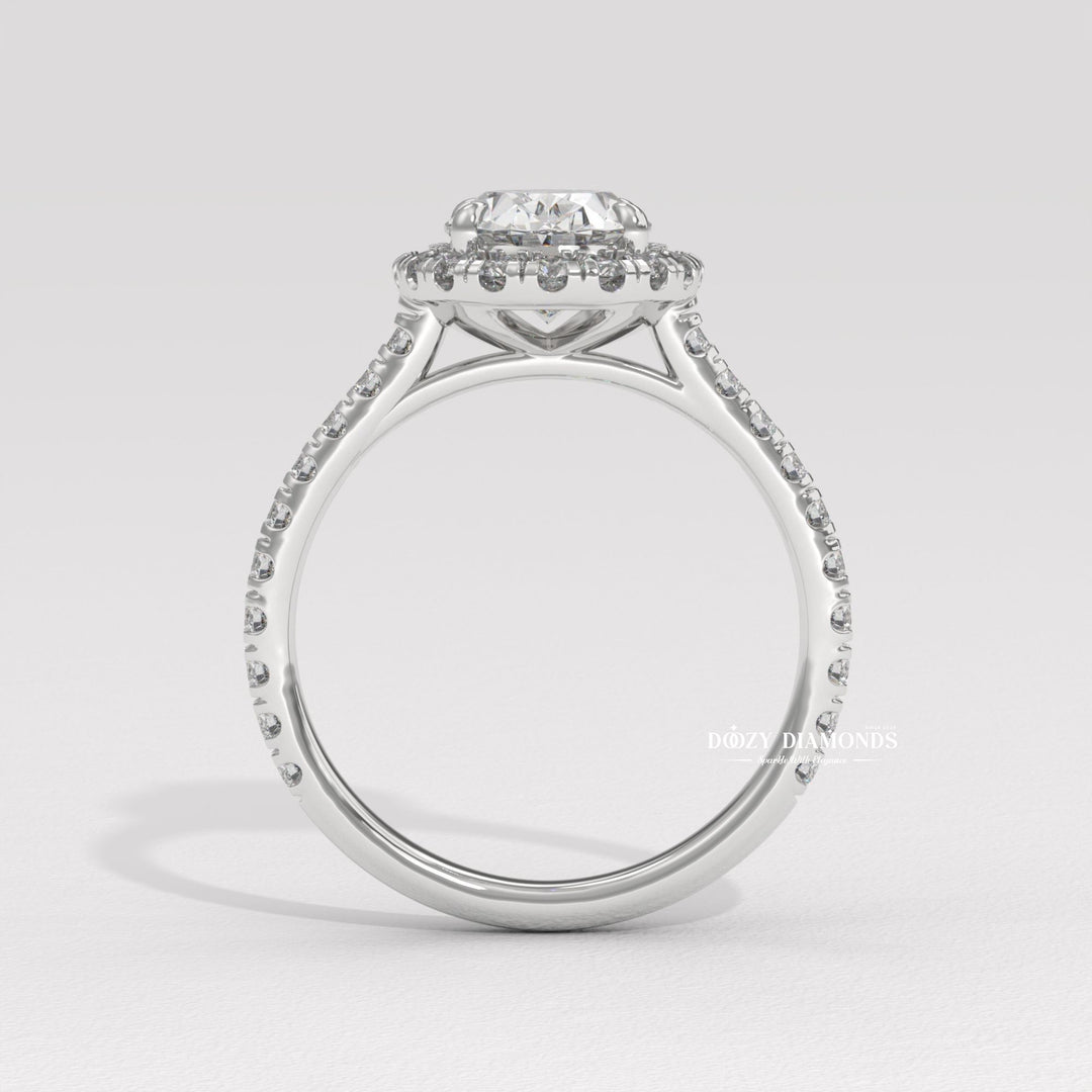 designer bridal jewelry, statement bridal ring, glamorous halo ring, oval halo engagement ring for women, lab grown diamond halo ring, luxury proposal jewelry, wedding jewelry for women,