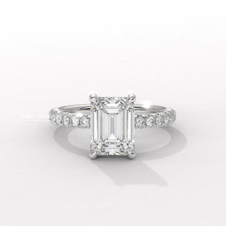 luxury ring for women, wedding proposal ring, premium bridal jewelry, timeless bridal jewelry, elegant bridal jewelry, emerald halo ring, emerald pave ring, emerald cathedral ring,