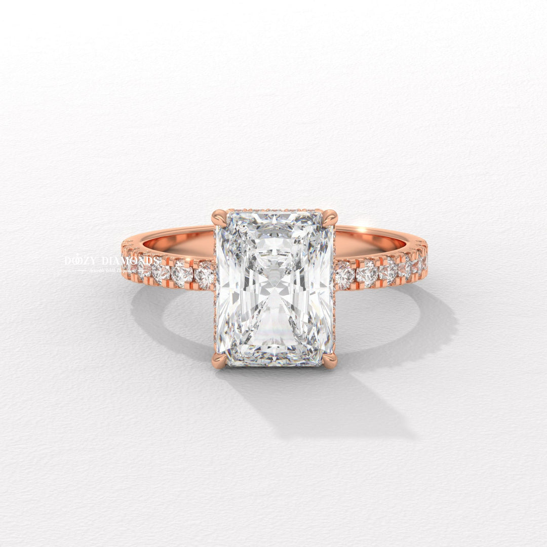 sophisticated diamond ring, luxury ring for women, wedding proposal ring, premium bridal jewelry, timeless bridal jewelry, elegant bridal jewelry, radiant shape diamond ring, radiant wedding ring,