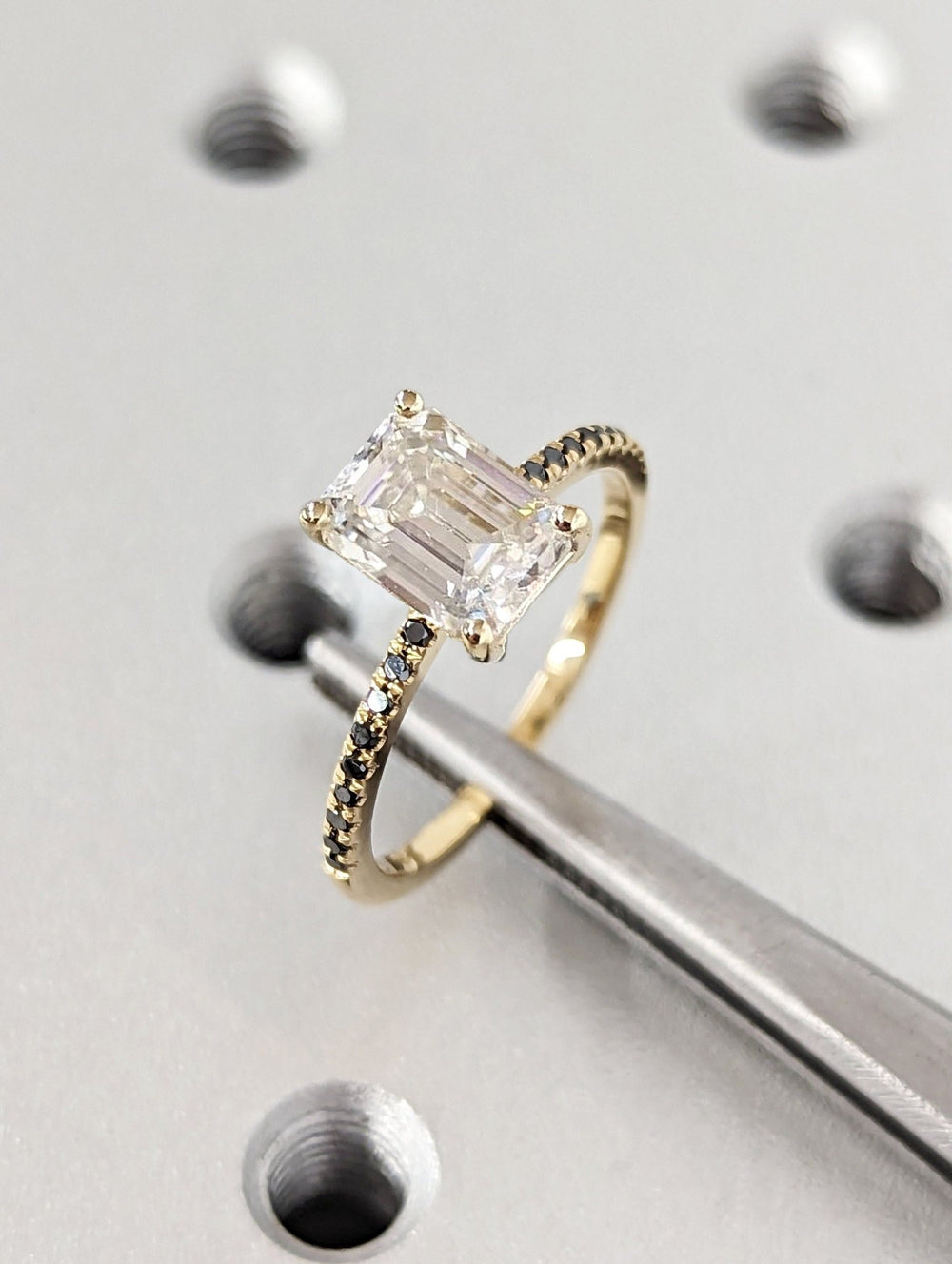 lab grown emerald cut diamond bridal ring,