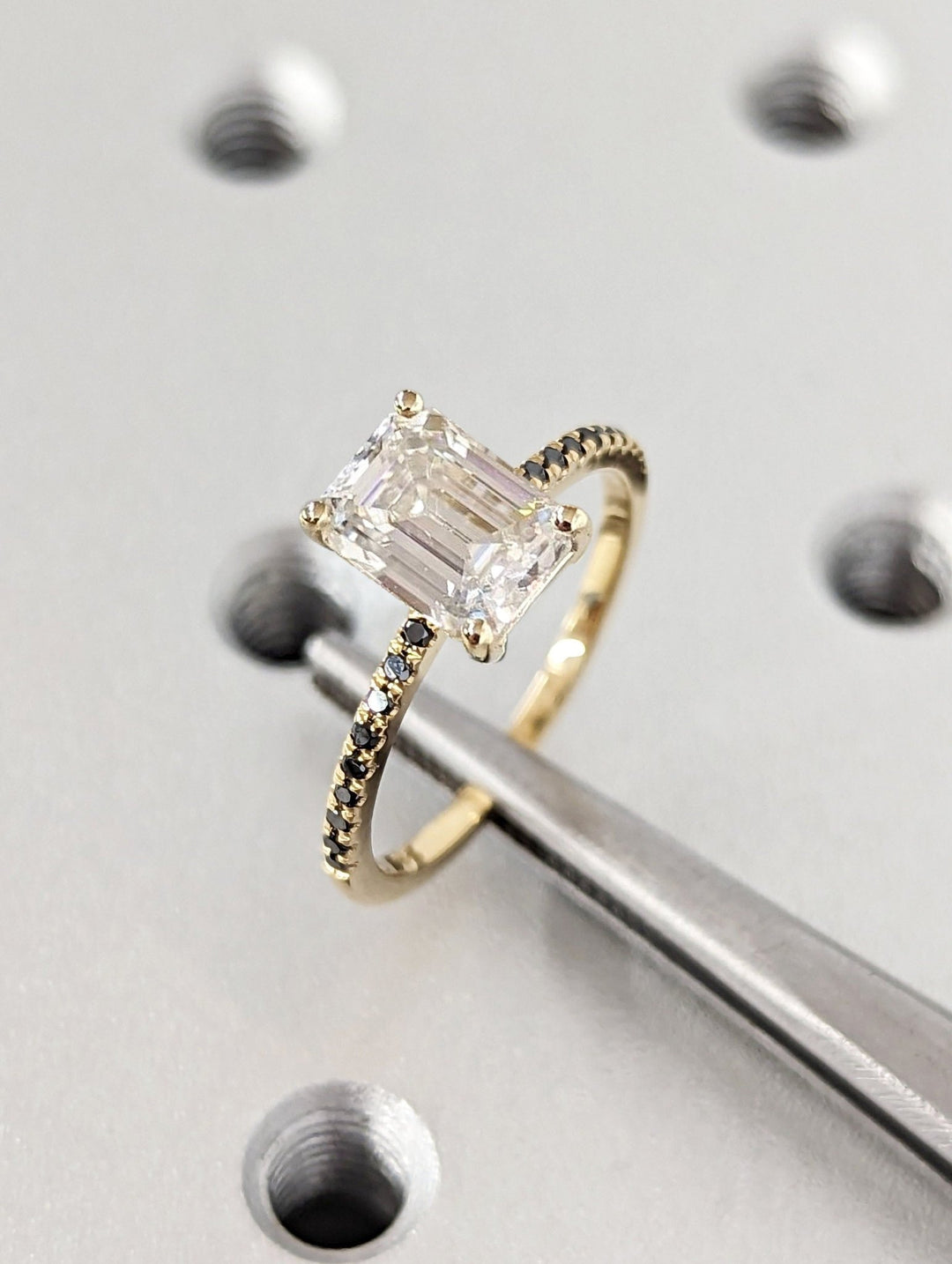 lab grown emerald cut diamond bridal ring,