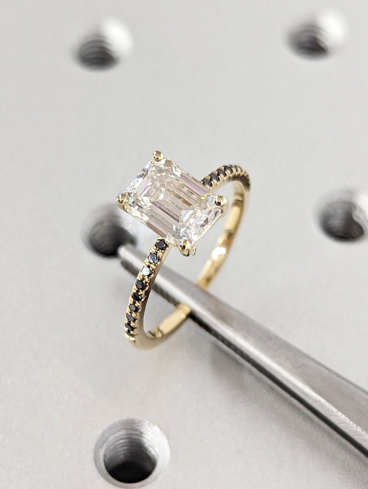 lab grown emerald cut diamond bridal ring,
