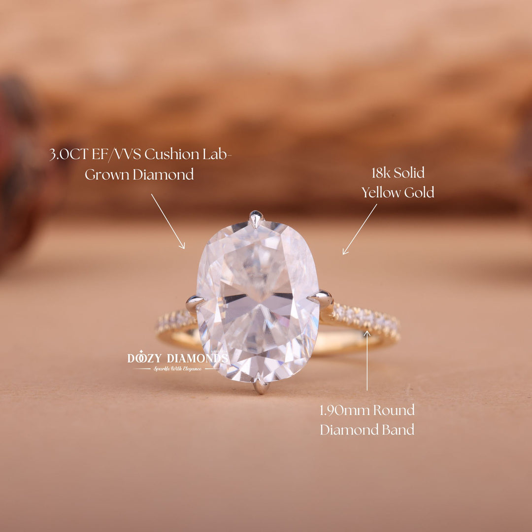 2.50CT - 3.50CT Cushion F/VS1 Lab Grown Diamond Hidden Halo Engagement Ring - Doozy Diamonds