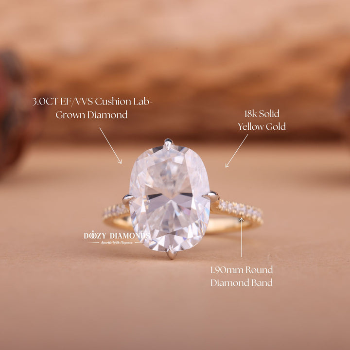 2.50CT - 3.50CT Cushion F/VS1 Lab Grown Diamond Hidden Halo Engagement Ring - Doozy Diamonds