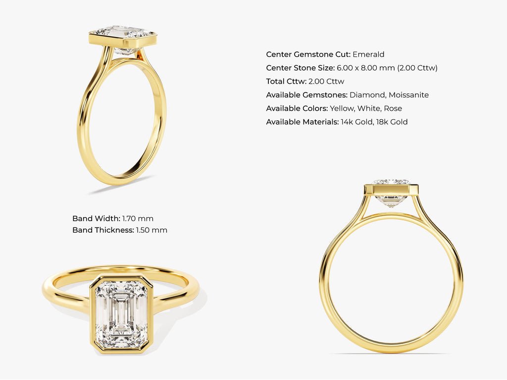 Emerald cut engagement ring side view showing band detail