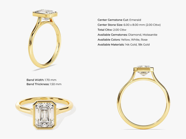 Emerald cut engagement ring side view showing band detail
