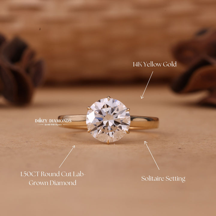1.50CT - 2.50CT Round Cut E/VS1 Lab Grown Diamond Solitaire Engagement Ring - Doozy Diamonds