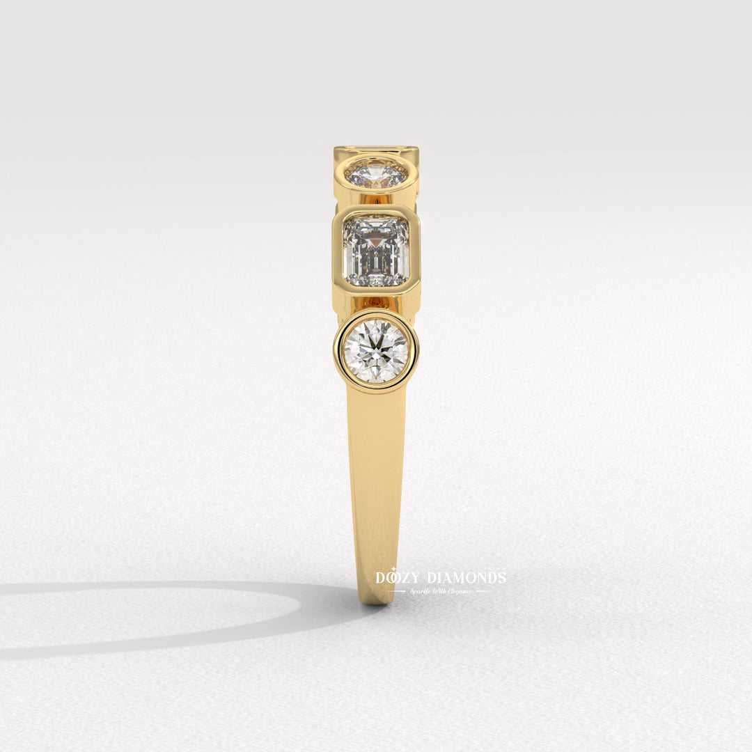 Round & Emerald Lab Created Diamond Bezel Set Wedding Band