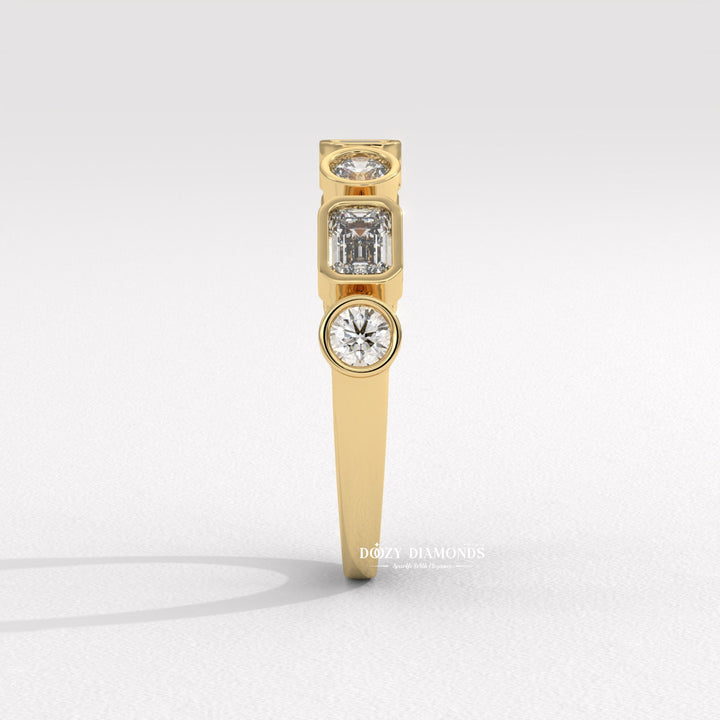 Round & Emerald Lab Created Diamond Bezel Set Wedding Band