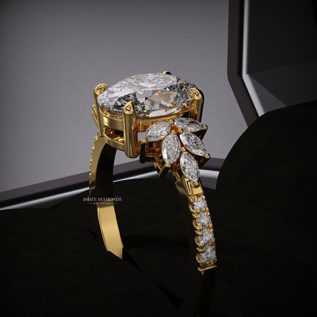 Oval Lab Grown Cluster E/VS2 Diamond Engagement Ring