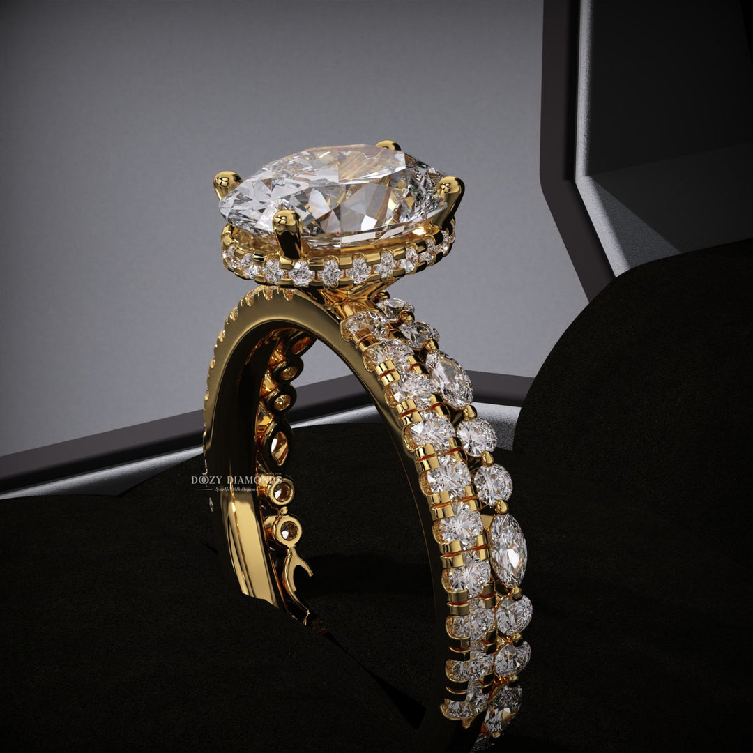 Oval Hidden Halo Lab Grown Engagement Ring - Floating Bubble Wedding Band