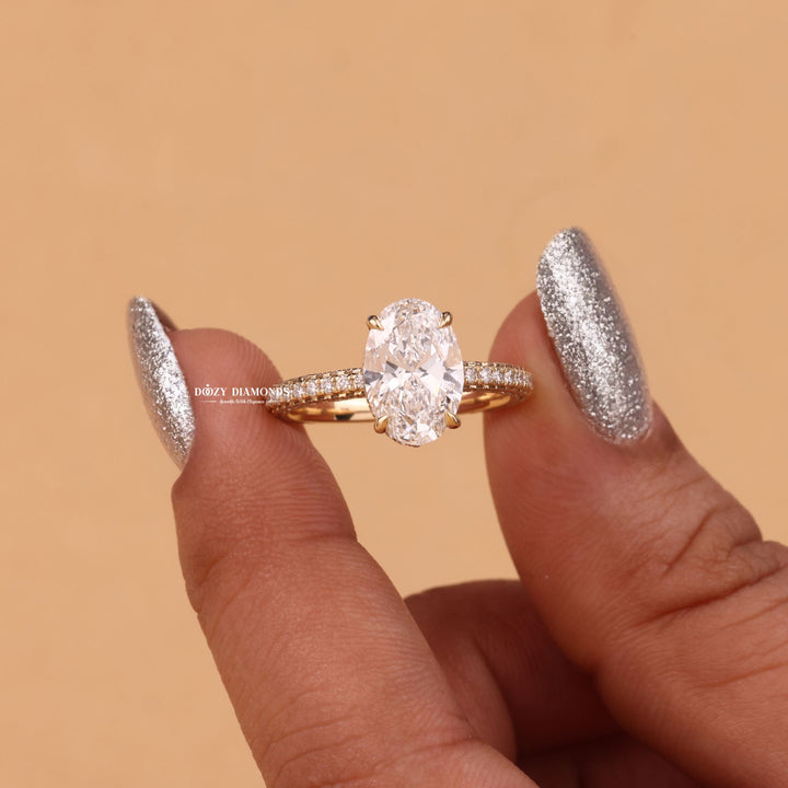 2.50CT-3.50CT Oval Cut F/VS1 Lab Grown Hidden Halo Diamond Engagement Ring