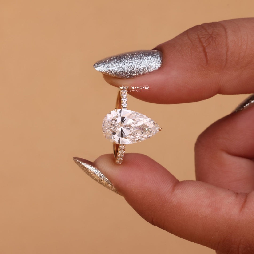 3.50CT-4.50CT Pear Cut E/VS2 Lab Grown Diamond Hidden Halo Engagement Ring